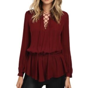 Rebecca Minkoff Red North Lace Up Silk Blouse XS